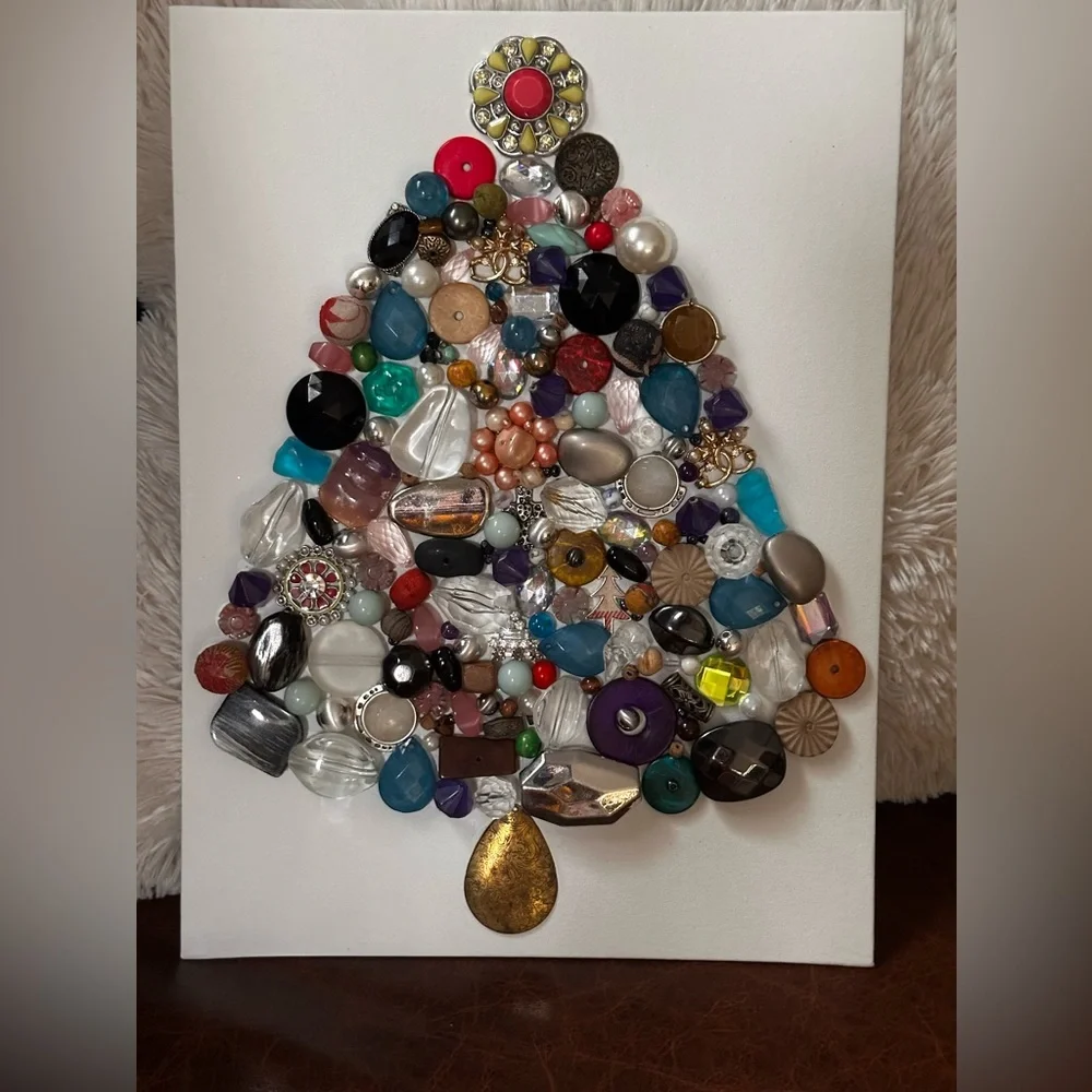 Handmade Colorful rustic beaded Christmas Tree Art - Picture 3 of 5